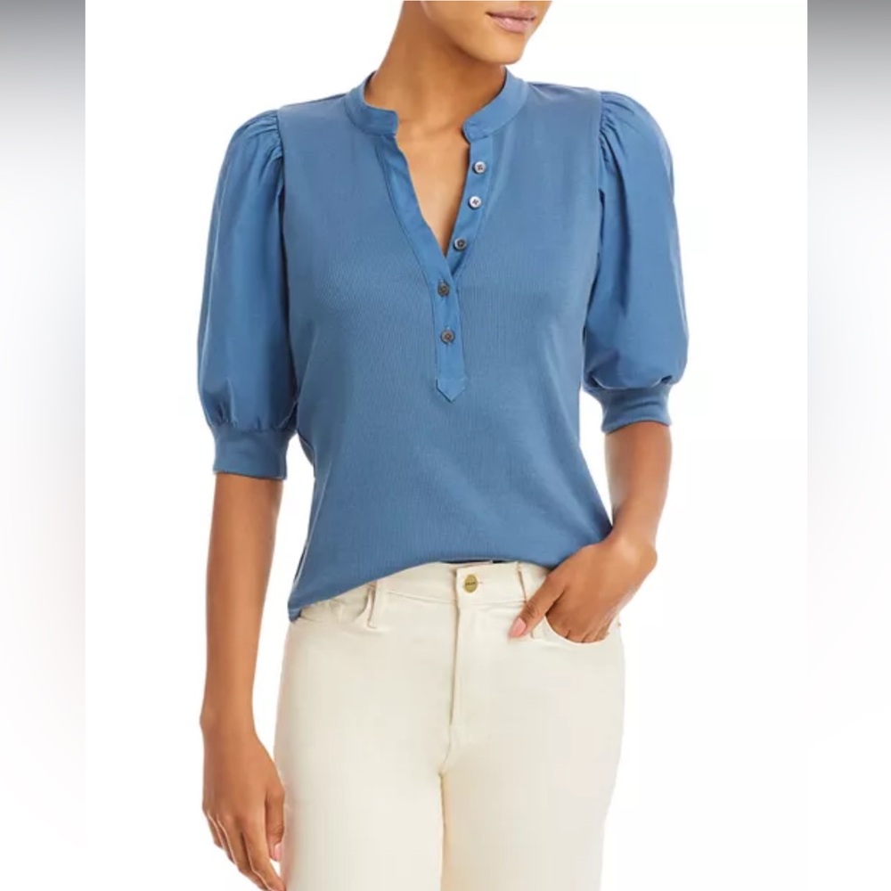 Veronica Beard Coralee Blue Puff Sleeve Blouse